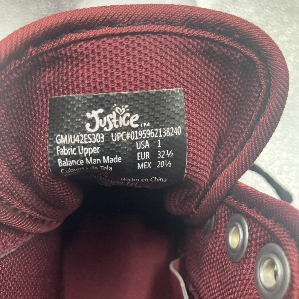 Justice Sport Kids Size 1 Y Sneakers - Zip Up High Top Platform Shoes - Unisex